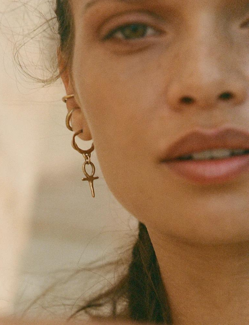 MINI ANKH CHARM HOOPS