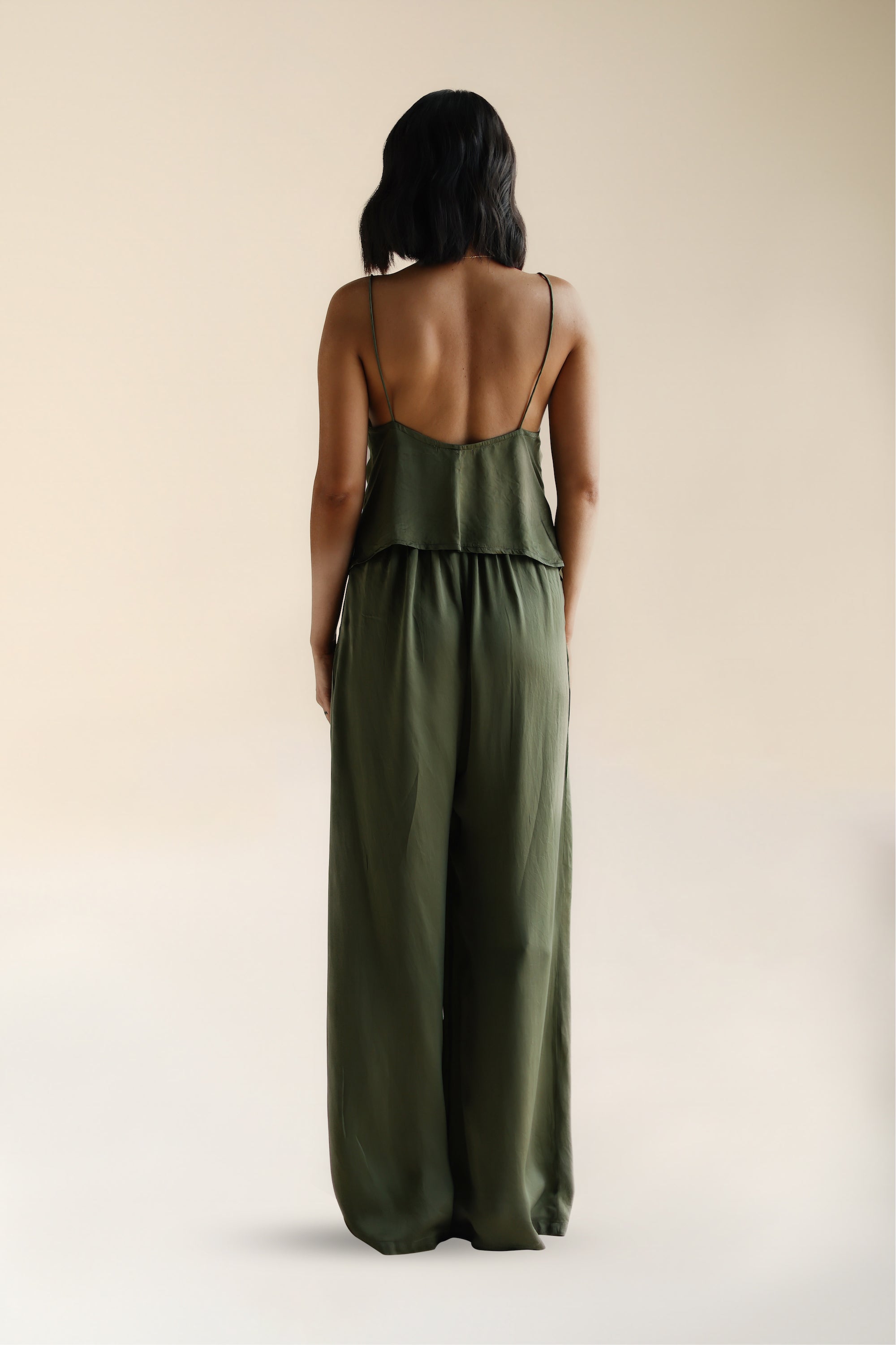 Eclipse Top Olive | Dark Green Spaghetti Strap Butterfly Effect Drawstring Cami | FARA Boutique - FARABOUTIQUE Eclipse Top Olive | Dark Green Spaghetti Strap Butterfly Effect Drawstring Cami | FARA Boutique - FARABOUTIQUE
