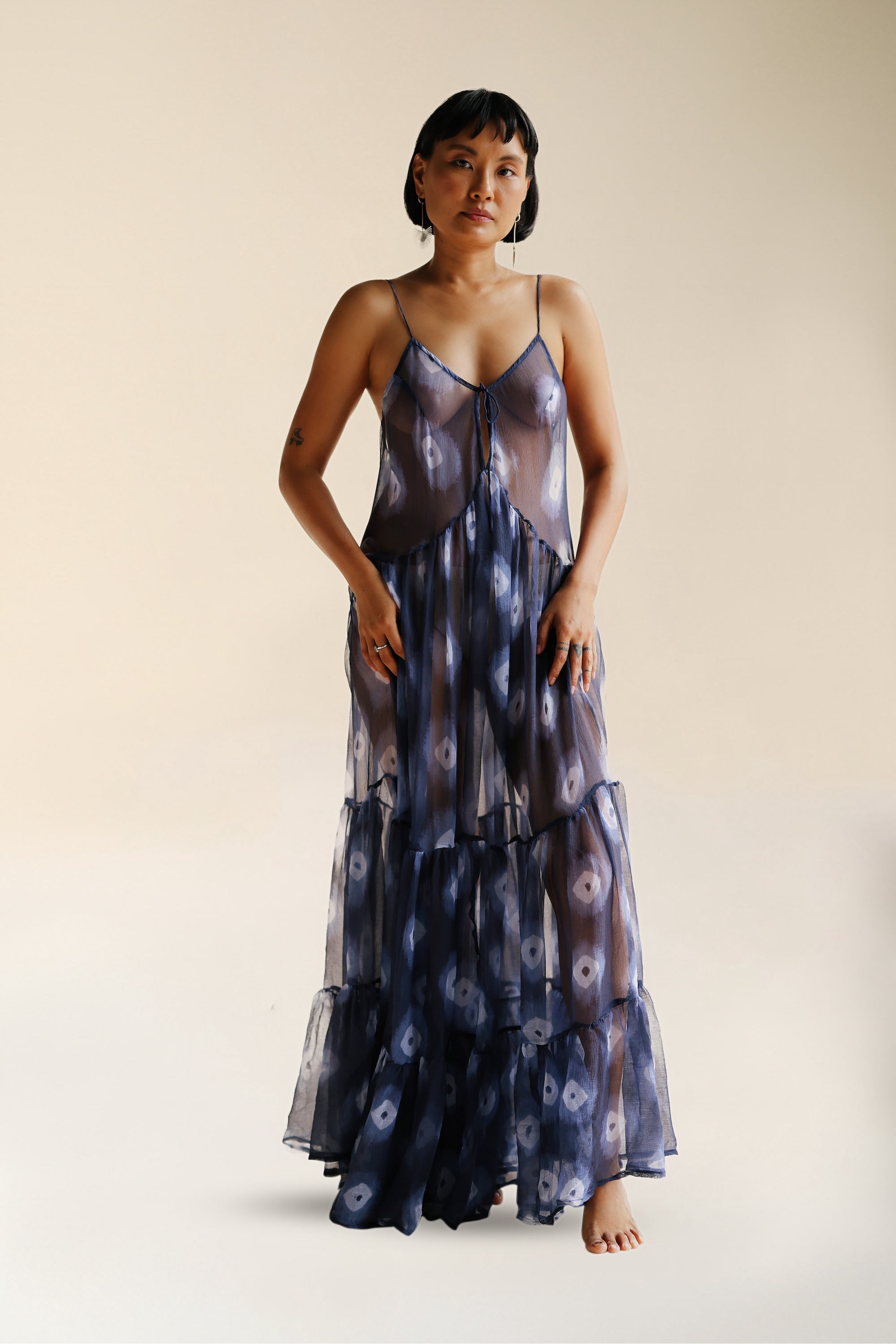 sheer tie dye dress Vintage Tie-Dye Viscose Dress: Boho A-Line Sleeveless Sheer Dress