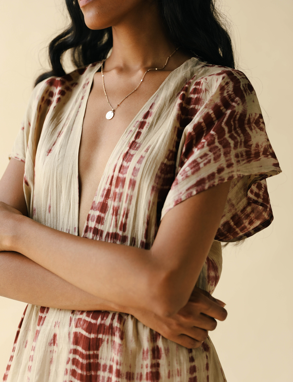 atlas silk dress Atlas Maxi Dress Silk Fawn Tie Dye | Cream Tie Dye Silk Deep V Open Back Maxi Dress | FARA Boutique