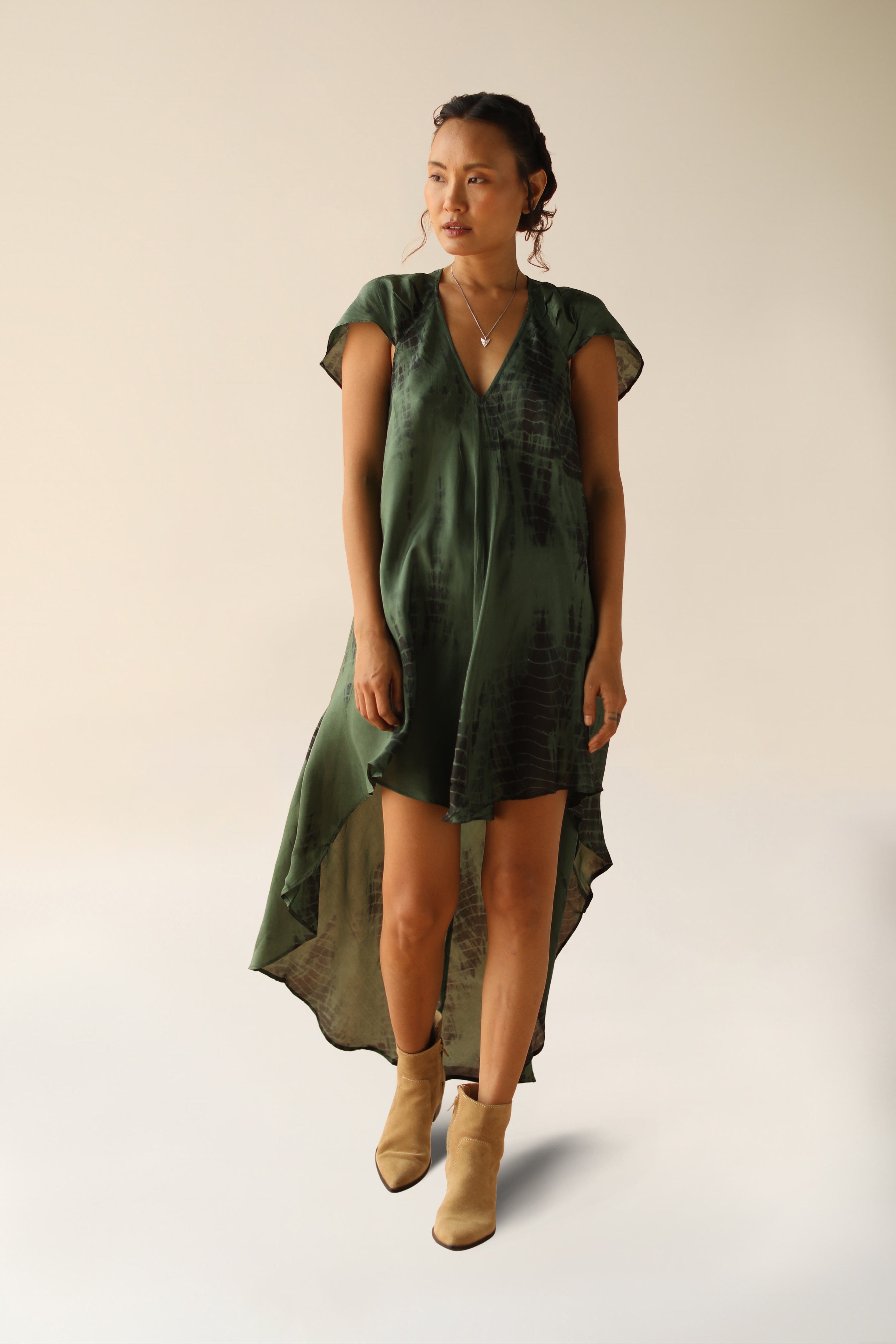 Lana Dress Silk Tourmaline Tie Dye | Green Tie Dye Backless Silk Midi Dress | FARA Boutique - FARABOUTIQUE Lana Dress Silk Tourmaline Tie Dye | Green Tie Dye Backless Silk Midi Dress | FARA Boutique - FARABOUTIQUE