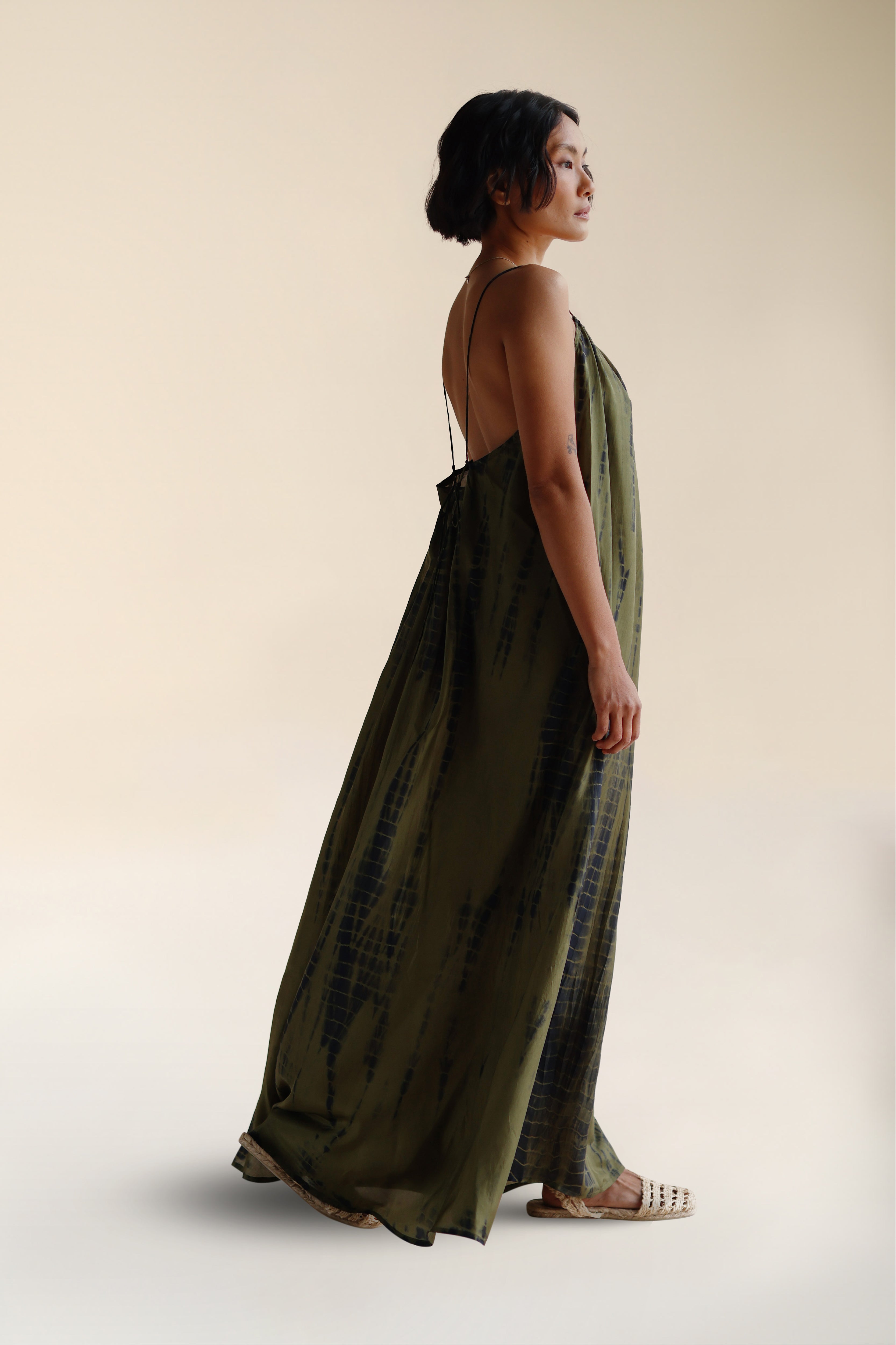 lotus maxi dress Lotus Maxi Dress Olive Tie Die | Relaxed Fit Luxurious Green Tie Dye Dress | FARA Boutique