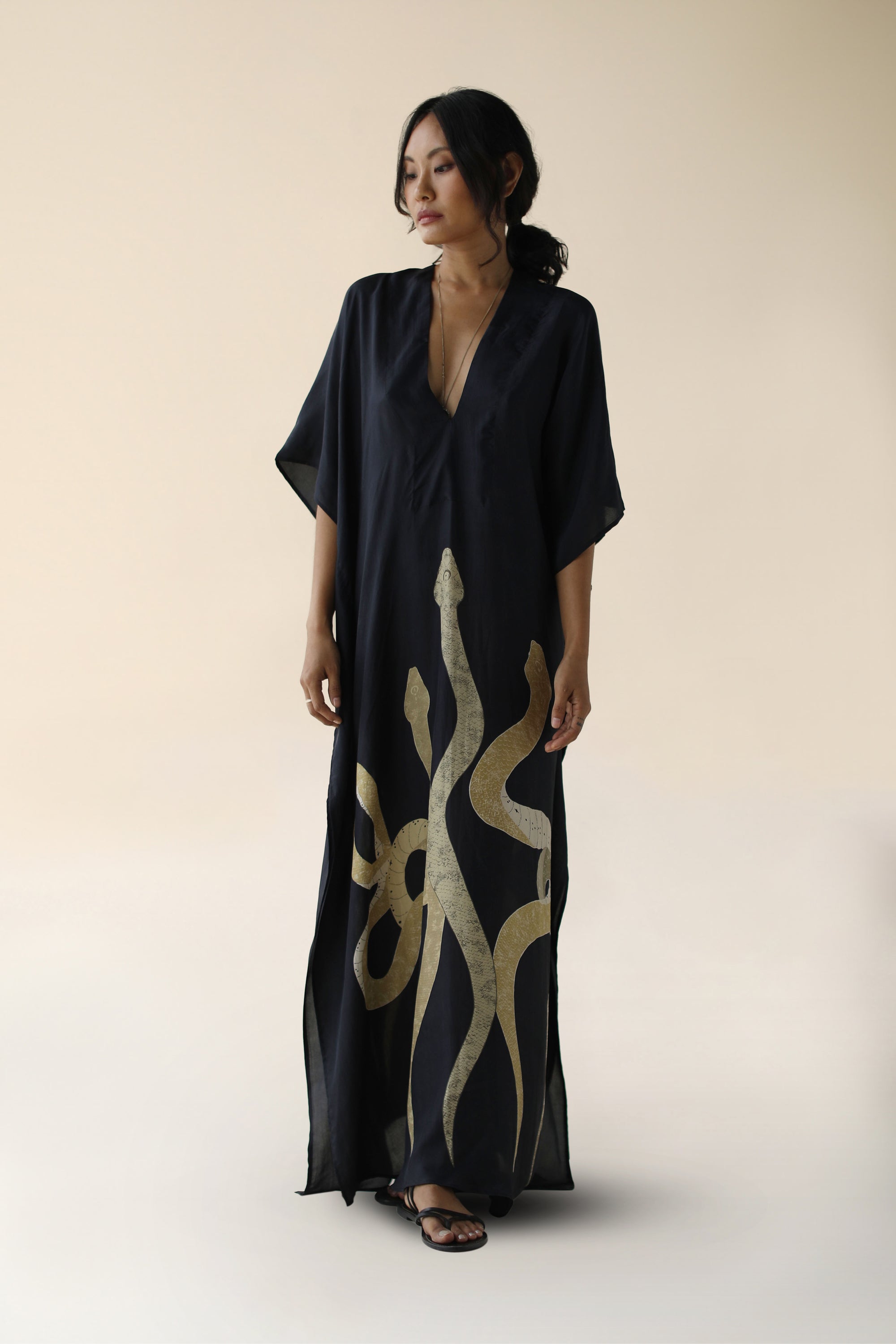 Rise Kaftan Serpent Front Hand Drawn And Printed Mystical Serpent Rise Kaftan Serpent Front Hand Drawn And Printed Mystical Serpent