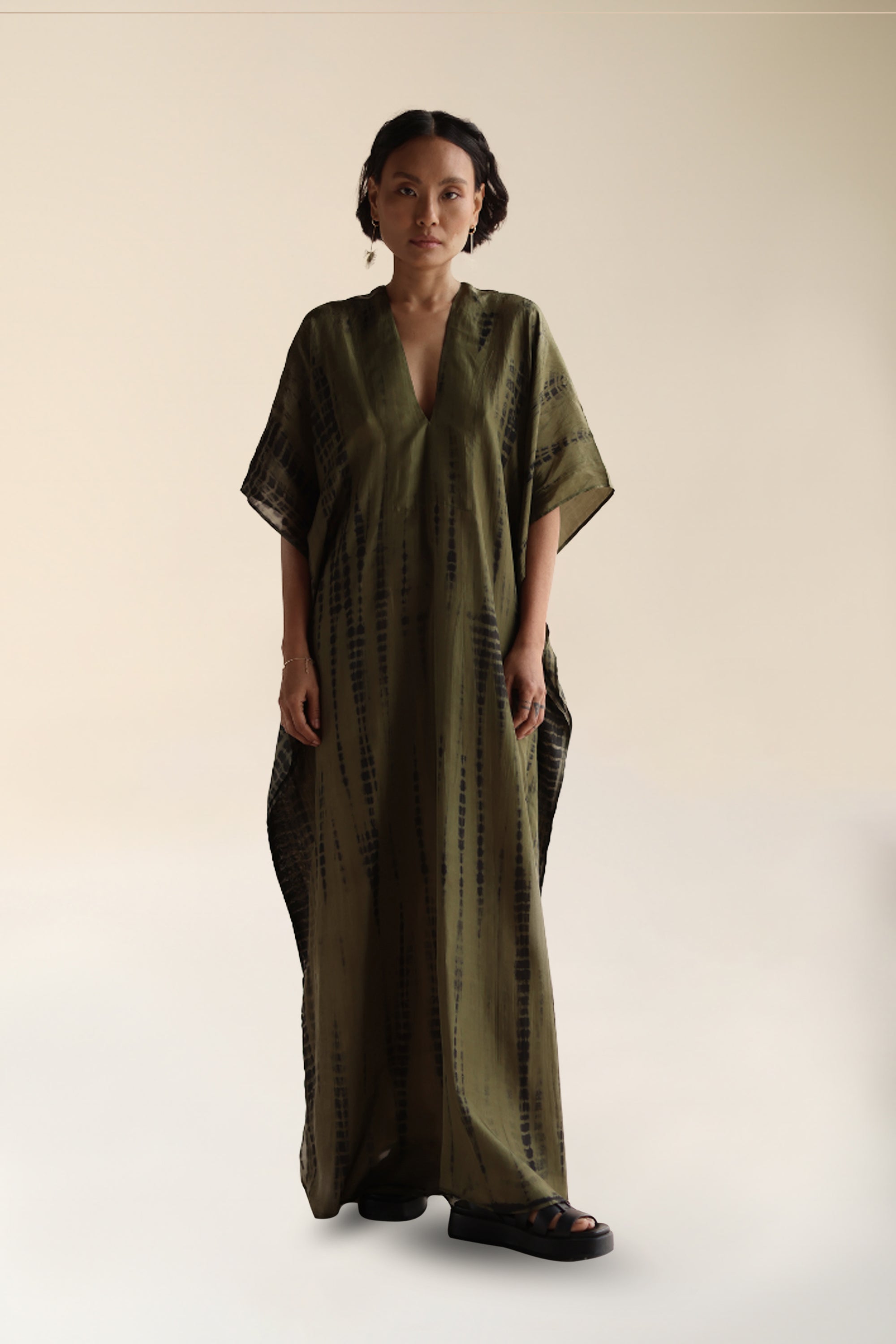 Olive Ikat Gold HC Short Sleeve Kaftan