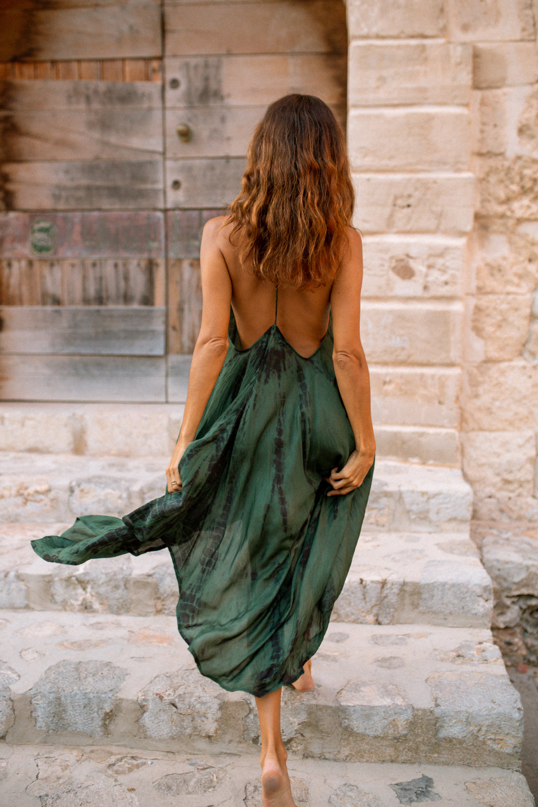 Zen Dress Silk Tourmaline Tie Dye | Green Tie Dye Spaghetti Strap Backless Silk Dress | FARA Boutique - FARABOUTIQUE Zen Dress Silk Tourmaline Tie Dye | Green Tie Dye Spaghetti Strap Backless Silk Dress | FARA Boutique - FARABOUTIQUE