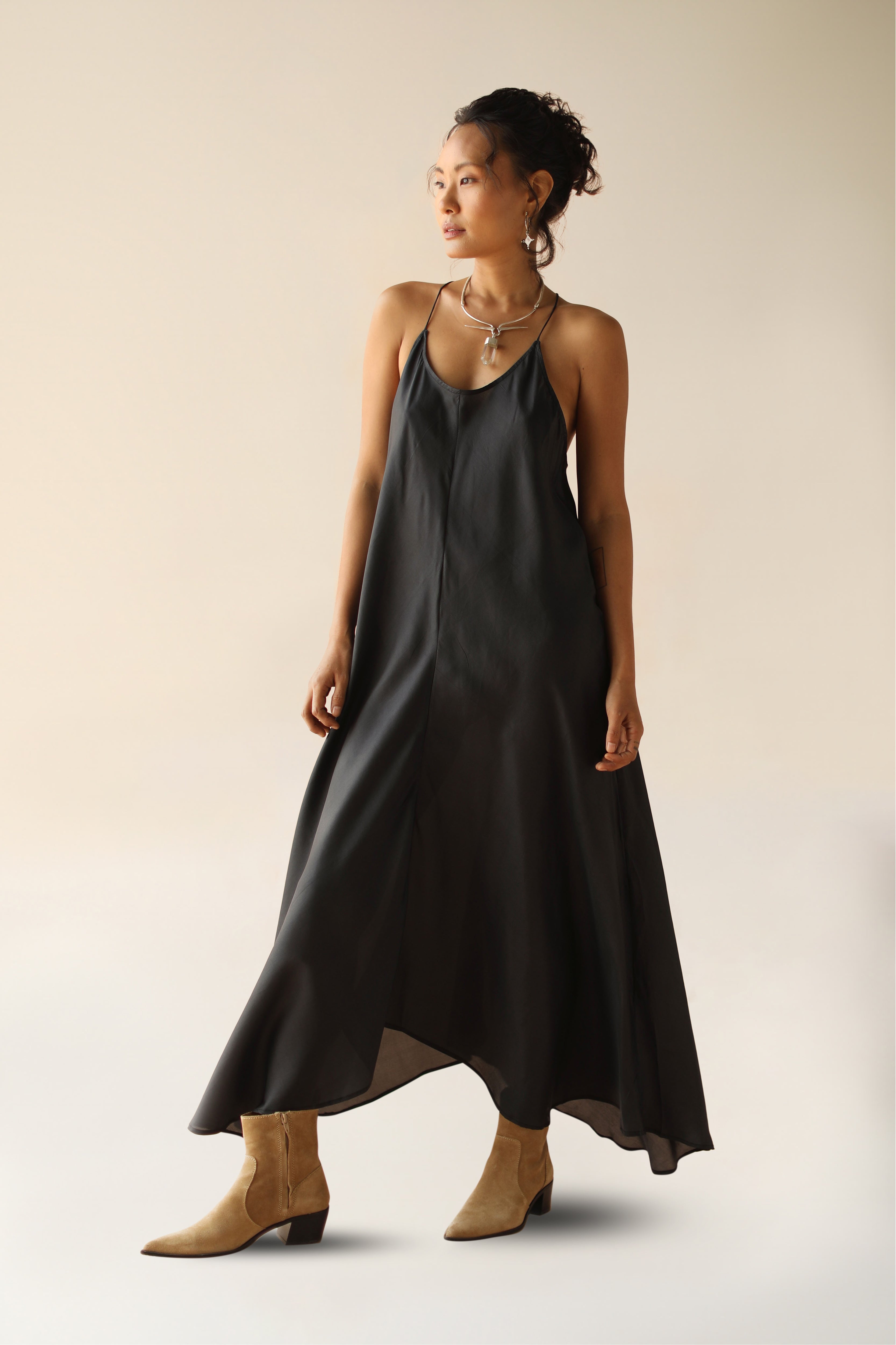 Zen Maxi Dress Silk Black | Black Tie Dye Spaghetti Strap Backless Silk Maxi Dress | FARA Boutique - FARABOUTIQUE Zen Maxi Dress Silk Black | Black Tie Dye Spaghetti Strap Backless Silk Maxi Dress | FARA Boutique - FARABOUTIQUE