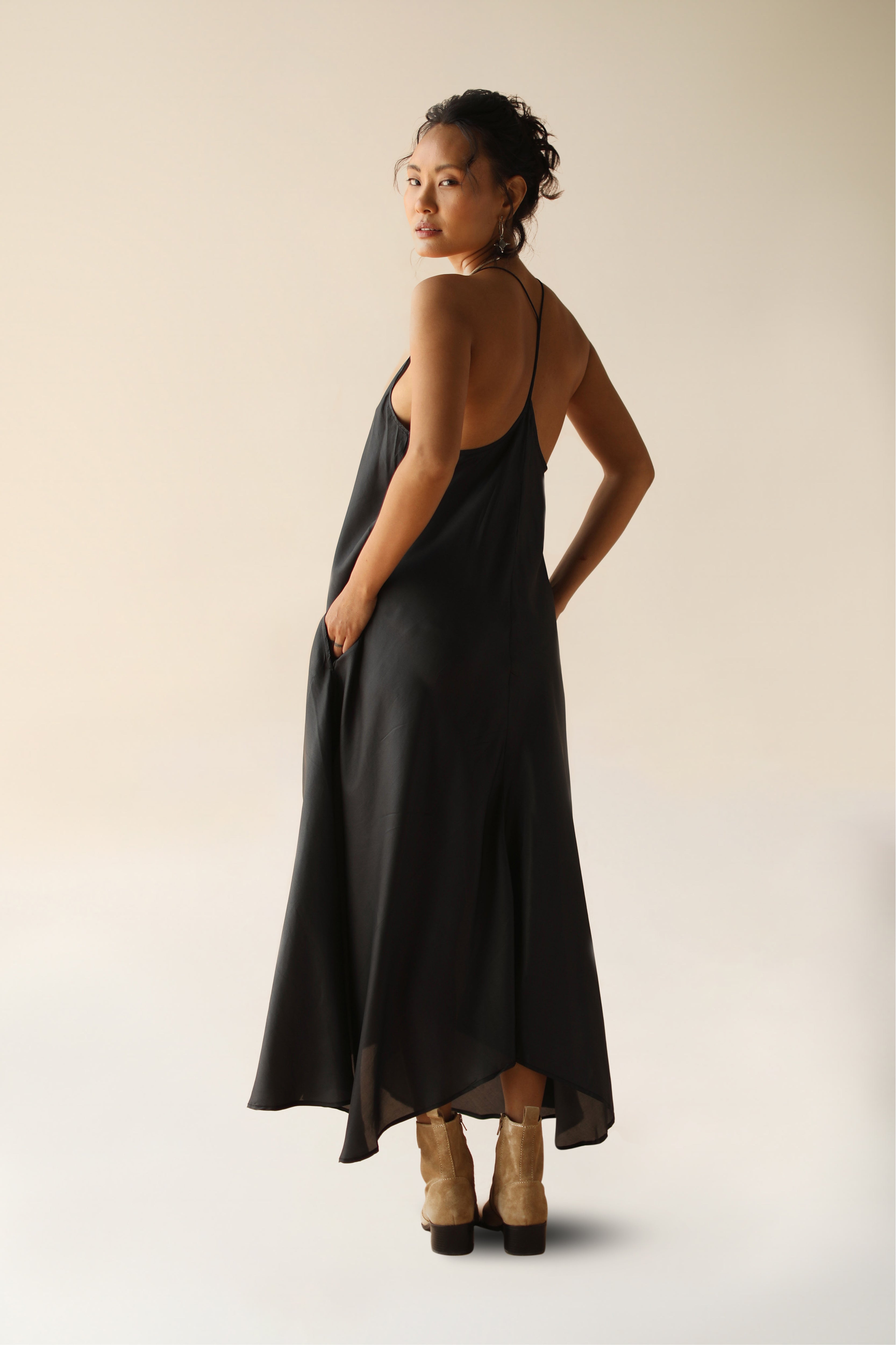 Zen Maxi Dress Silk Black | Black Tie Dye Spaghetti Strap Backless Silk Maxi Dress | FARA Boutique - FARABOUTIQUE Zen Maxi Dress Silk Black | Black Tie Dye Spaghetti Strap Backless Silk Maxi Dress | FARA Boutique - FARABOUTIQUE