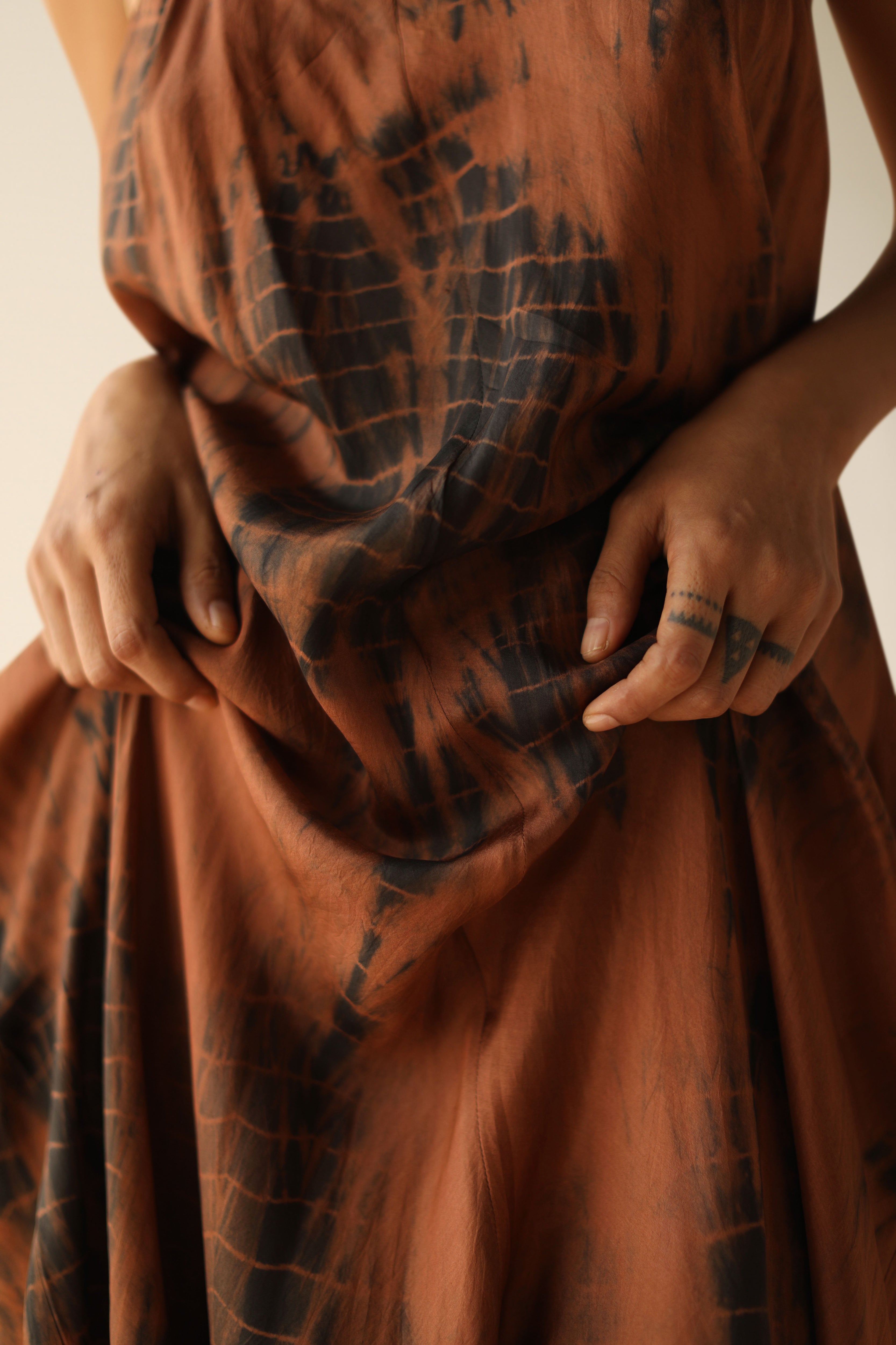 Zen Maxi Dress Silk Tigers Eye Tie Dye | Brown Tie Dye Spaghetti Strap Backless Silk Maxi Dress | FARA Boutique - FARABOUTIQUE Zen Maxi Dress Silk Tigers Eye Tie Dye | Brown Tie Dye Spaghetti Strap Backless Silk Maxi Dress | FARA Boutique - FARABOUTIQUE